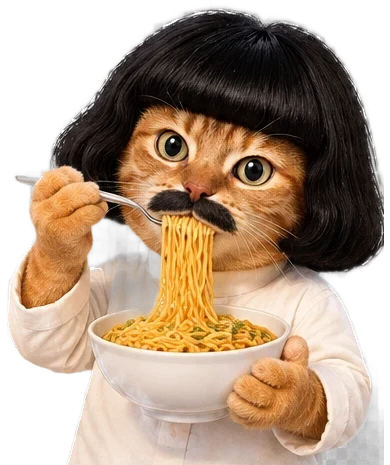 Abu eating noodles