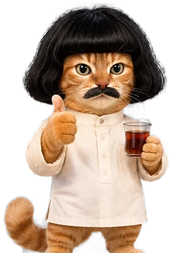 Abu giving a thumbs up with a glass of tea