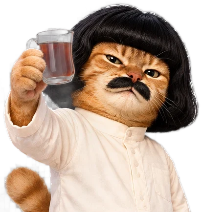 Abu raising a glass of tea